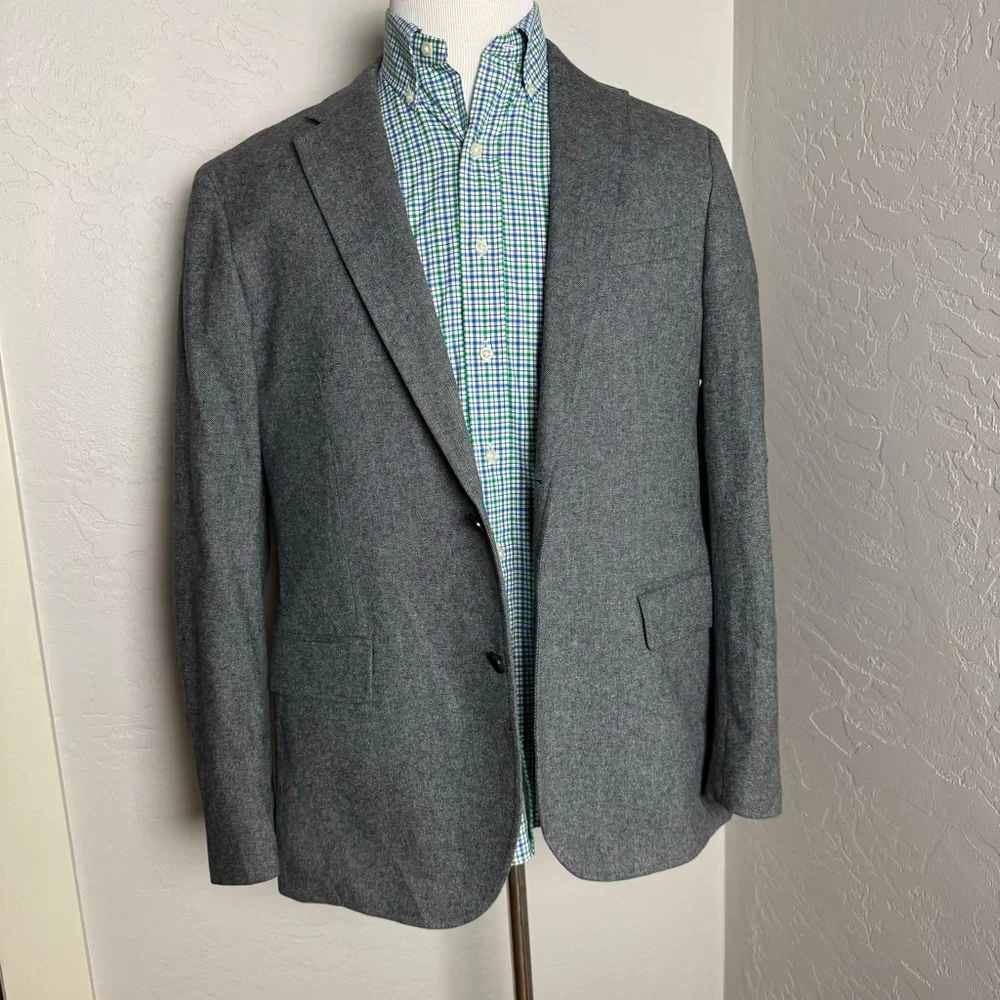 Banana Republic Mens Dark Grey‎ Herringbone Two Button Business Blazer Size 44R